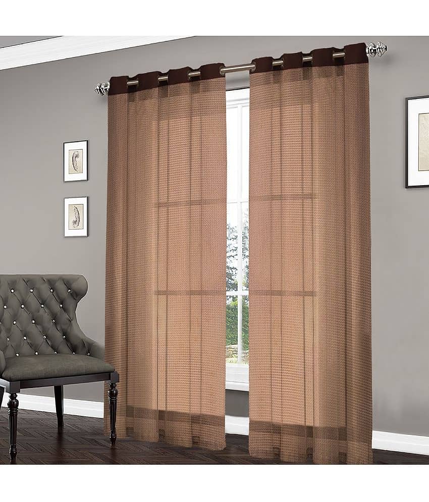 Home Candy Set of 2 Door Transparent Eyelet Polyester Brown Curtains ( 213 x 120 cm )