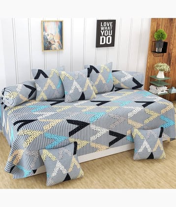 Homefab India Microfibre Geometric Diwan Set 8 Pcs - Gray