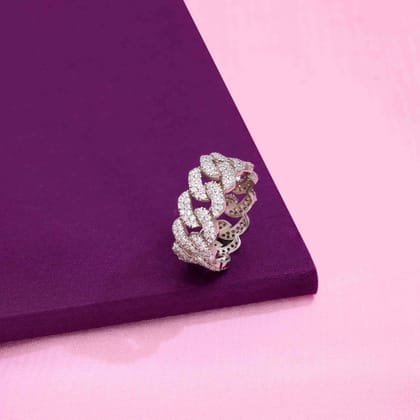 Interlocked Intricacy Statement Silver Ring-White Stone / Silver / US 7 (17.5 mm Diameter)
