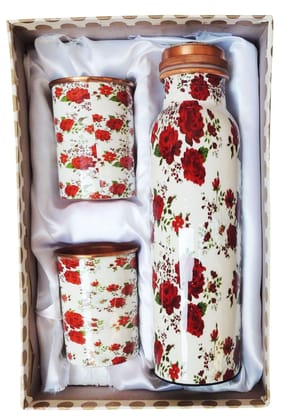 Copper Water Bottle Set With 2 Glass - 1 Liter With Copper Finish - 3*3*10.5 inch (BC143 E)