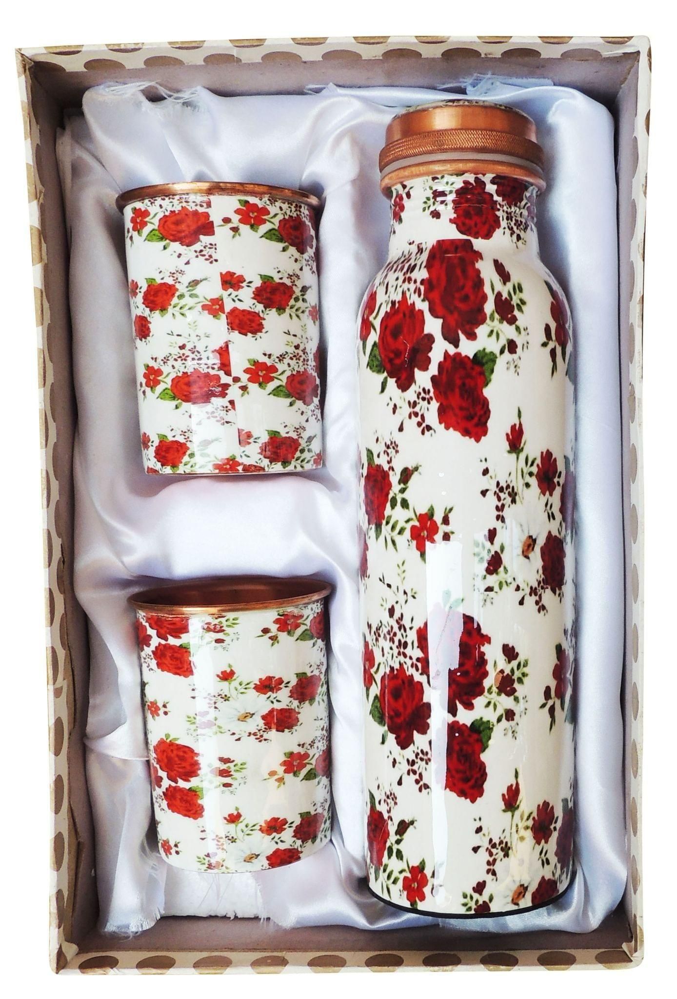Copper Water Bottle Set With 2 Glass - 1 Liter With Copper Finish - 3*3*10.5 inch (BC143 E)