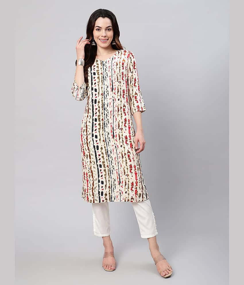 Flamboyant Viscose Printed Straight Women's Kurti - Beige ( Pack of 1 )