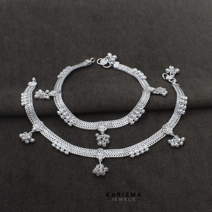 Real Sterling Silver Indian women White CZ  party wear Anklets Ankle Pair 10.3"