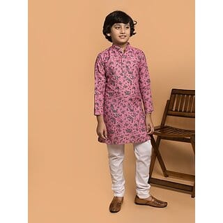PrintCultr Boys Festive & Party Kurta and Pyjama Set (Pink)