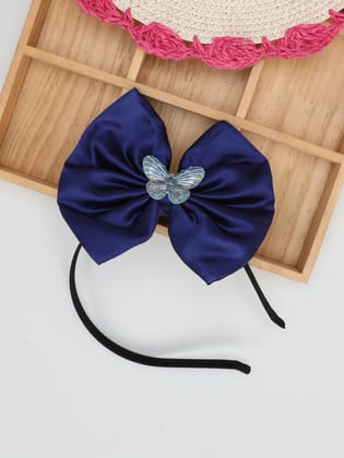 Satin Bow Hairband with Butterfly -Navy Blue-one Size / Navy Blue