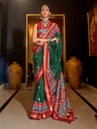 Dark Green Pure Sigma Silk Woven Designed Printed Patola Saree