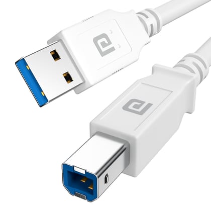 Portronics PrintLink 5 Printer Cable with USB Type-A to USB Type-B Male Connectors, 5 Meters , 16.5 Ft Long, High-Speed Transfer Cord for Printers & Scanners (White)