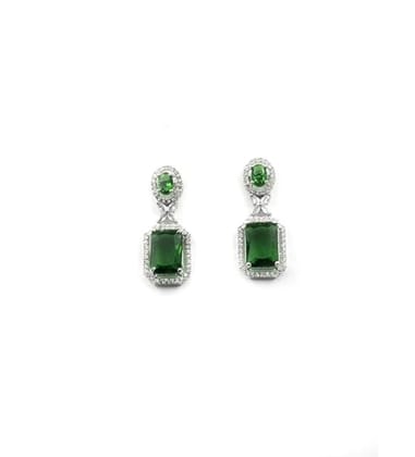 Generic Women's Brass Silver Plated Drop Earrings (Green)-PID66247