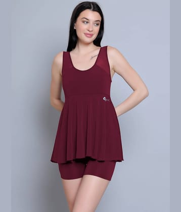 N-Gal Lycra Maroon One Piece Swimsuit without Skirt - Single