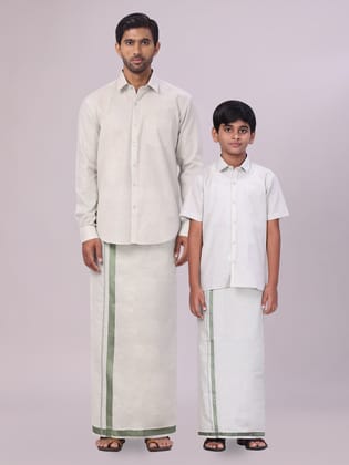 Father & Son Olive Green Colour Tissue Shirt with Jari Dhoti Combo-36 / 1-2 Yrs / F/S