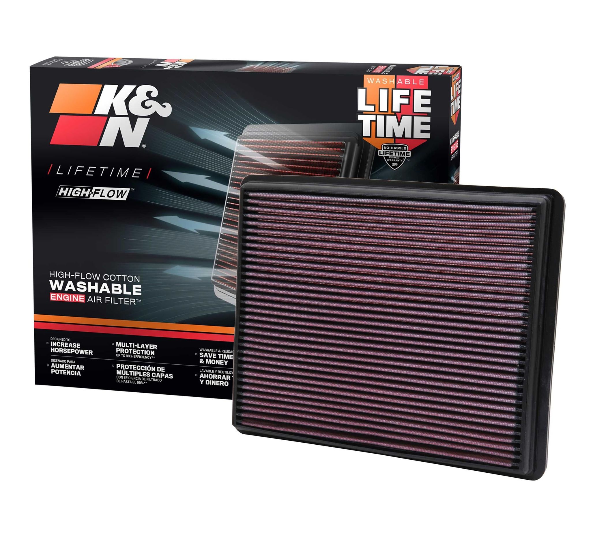 K&N 33-2129 High Performance Replacement Air Filter for 1999-2017 Chevy/GMC Truck V6/V8