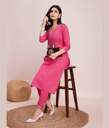 Women Basket Cotton Blend Printed Kurti With Pants Women's Stitched Salwar Suit - Pink ( Pack of 1 )