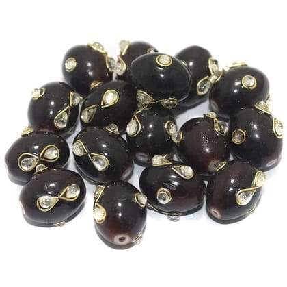 20 pcs 15x12mm Glass Kundan Beads Oval  Maroon-Maroon / Glass