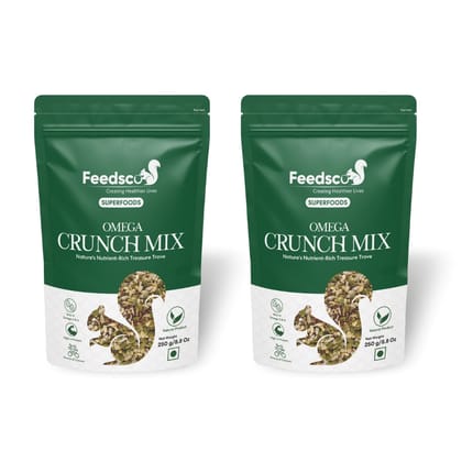 Feedsco Omega Crunch Mix Seeds 250g - Rich in Iron and Calcium Seeds for Eating - Source of Calcium - Healthy Snack 100% Natural Healthy Seeds - Pack of 2