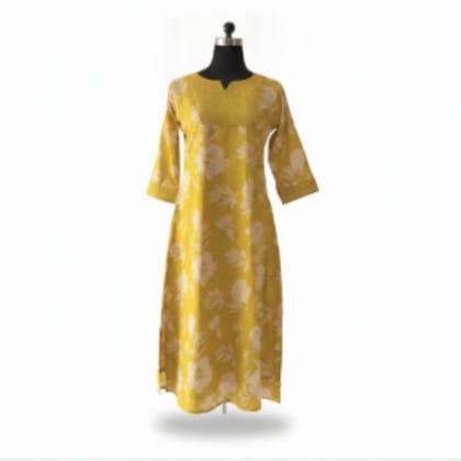 Women's Yellow Floral Printed Cotton Kurti