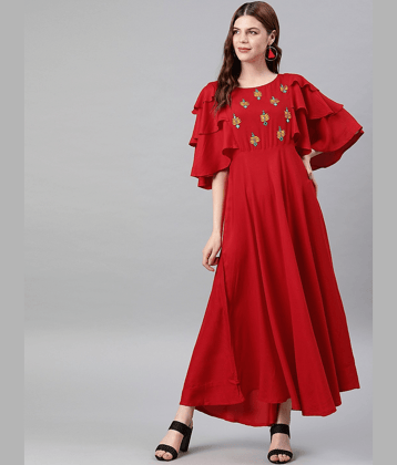 Yash Gallery - Red Rayon Women's A-line Dress ( Pack of 1 )