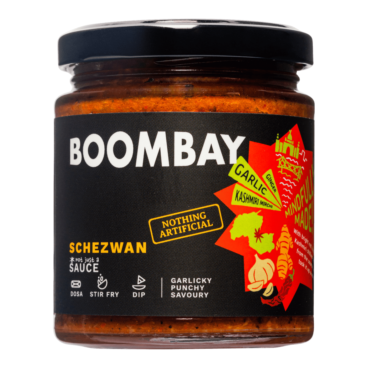 BOOMBAY Schezwan Sauce - Use as a Spread for Dosa, Stir Frys, Dip with Snacks, Marinade for Grill, Spicy Flavour to Noodles, 190 gm