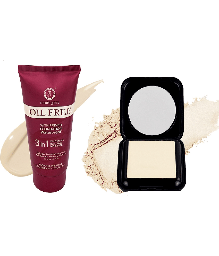 Colors Queen 3 IN 1 Oil Free Water Proof Cream Foundation With Fit For U Compact Light Pack of 2 78 g