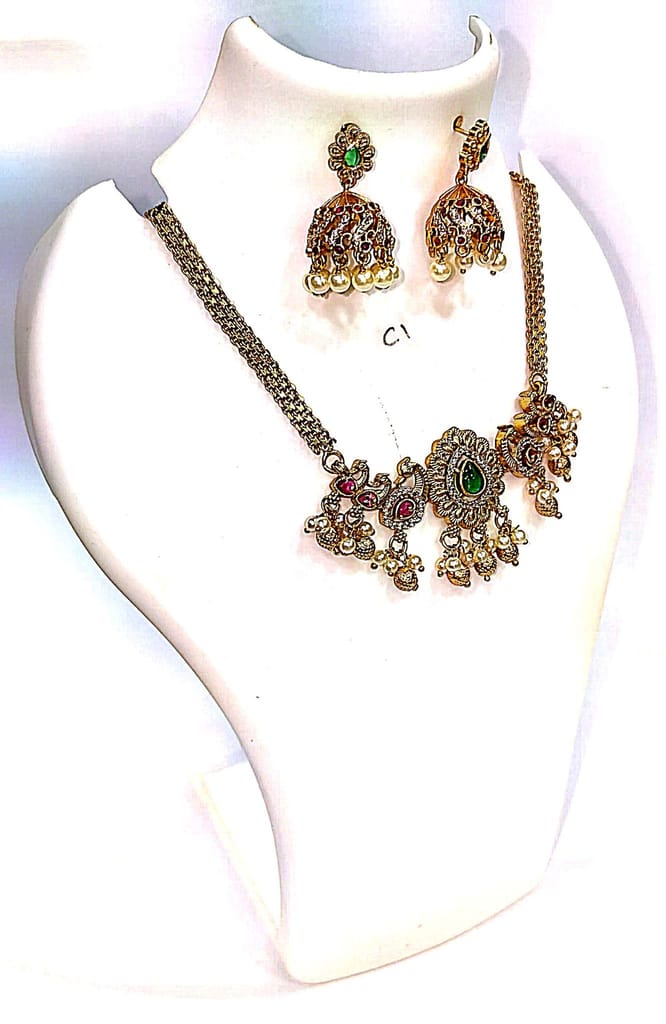 Bridal Gold Plated Kundan Meenakari Pearl Necklace Set with Earrings for Women