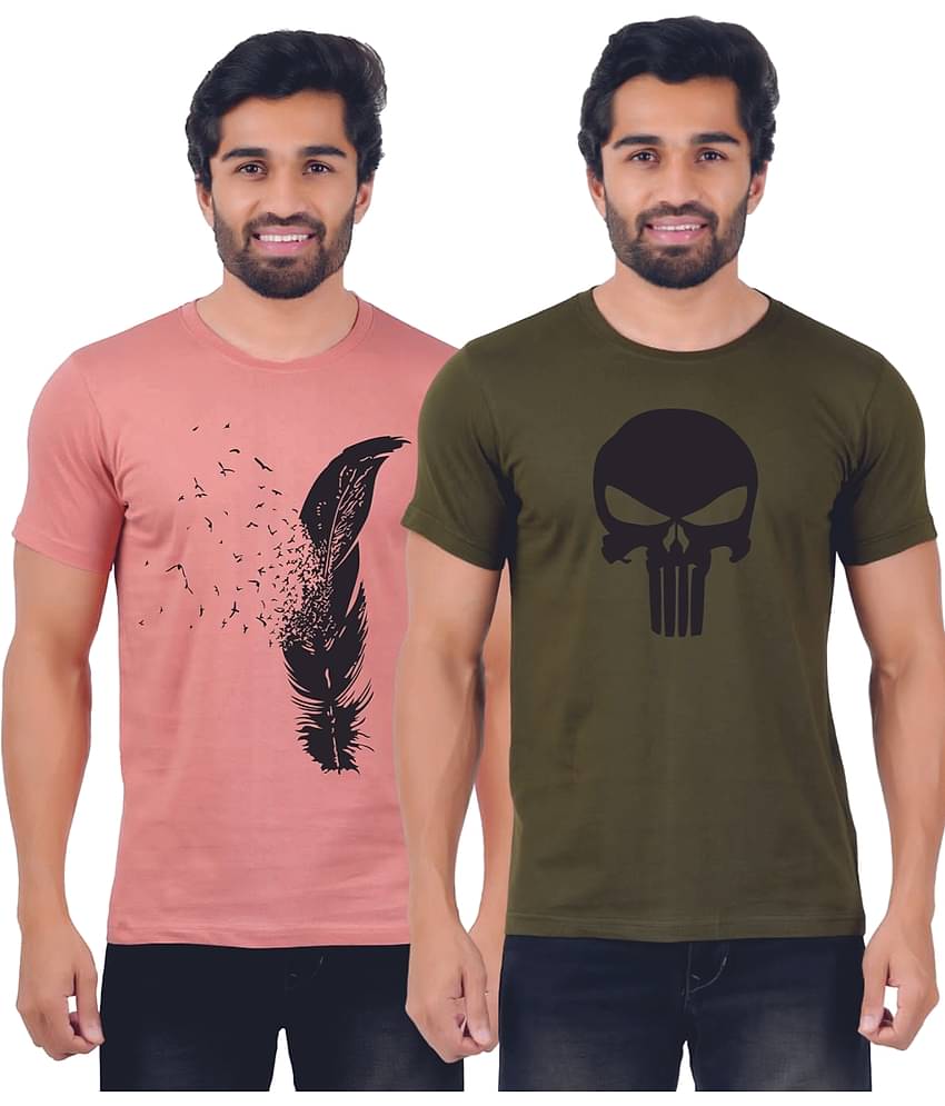 ferocious Pack of 2 Cotton Regular Fit Men's T-Shirt ( Pink )