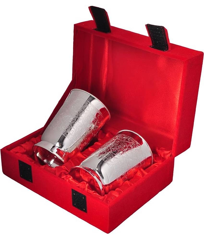 Urban hemlet Silver Plated Brass Carved Glasses Set Of 2 Pcs