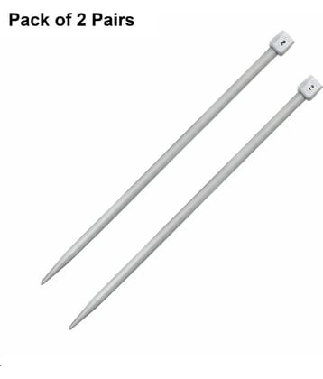 Jyoti Knitting Pin - Plastic (2 Pairs of Flat Knob of 14 Inches / 35cm of Size 2), Crafting Knitting Weaving Pins, Round Blunt Yarn Needles, Used for Sweaters, Scarves, and Woolen Fabrics - Pack of 2 Pairs