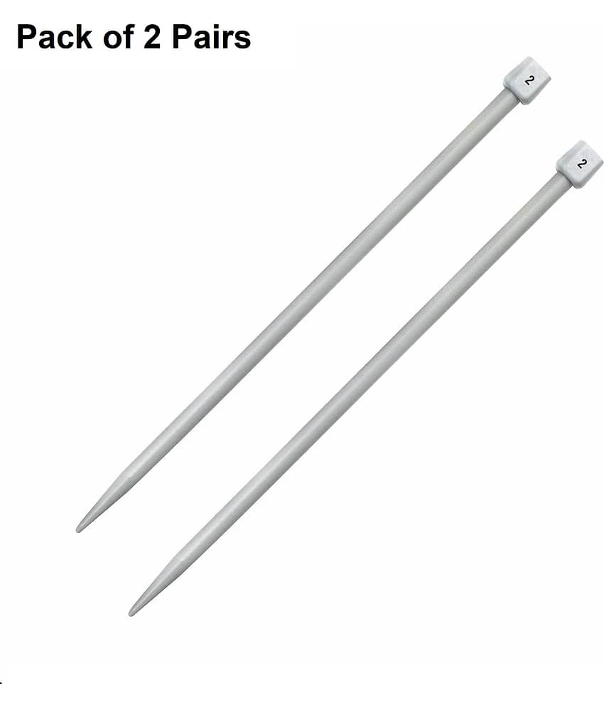 Jyoti Knitting Pin - Plastic (2 Pairs of Flat Knob of 14 Inches / 35cm of Size 2), Crafting Knitting Weaving Pins, Round Blunt Yarn Needles, Used for Sweaters, Scarves, and Woolen Fabrics - Pack of 2 Pairs