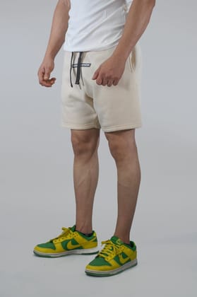 Cream Solid Relaxed Fit Shorts