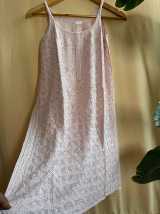 Chikankari Noodle Strap Tops in Pale Pink-Pink / Georgette / L