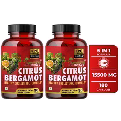 Humming Herbs Citrus Bergamot 15500mg - High Potency Cholesterol Support Supplement with Black Choke Berry, Niacin, Olive Leaf & Black Pepper Extract, Heart Health, Antioxidant, Vegan, 90 Capsules - Pack of 2