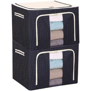 2 Pack Closet Storage Bags, 66L Collapsible Blanket Organizers, Foldable Toy Storage Bins, Navy Blue