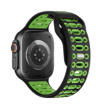 Premium RYB Silicone Sports Bands By iSerieshub Compatible For Apple Watch-Black Green / 49 - 46 - 45 - 44MM