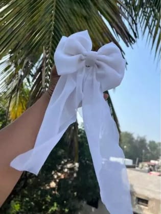 Artful Threads Georgette Fabric Hair Bow | Elegant & Decent White Accessory for All Hair Types | Pack of 2