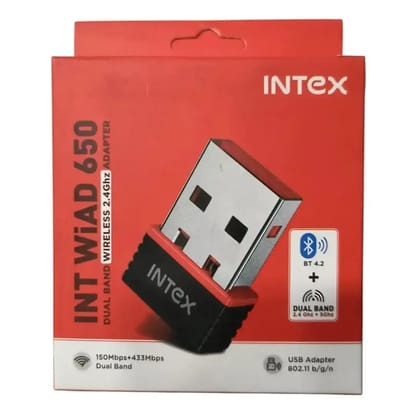 Intex INT WIAD 650 Dual Band Wireless 2.4GHz+5Ghz WiFi + Bluetooth 4.2 Adaptor