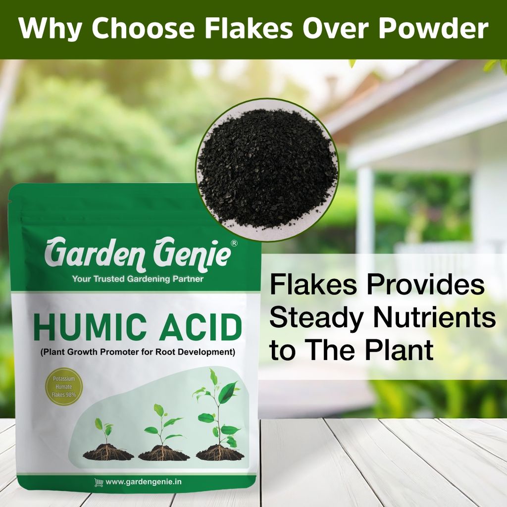 Garden Genie Humic Acid for Plants (Potassium Humate Flakes 98%) 380g | Plant Growth Enhancer, Soil Conditioner, Improves Plant Root System