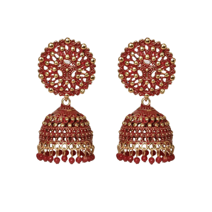 Ethnic Oxidised Jhumka Earring, Long Hangings Traditional Alloy Jhumki Earrings for Women & Girls-Red