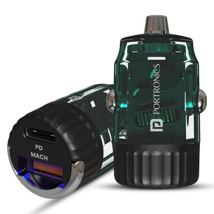 Portronics Car Power View 36W Car Charger, Dual Port (18W USB Type-A & 36W Type-C), Fast Charging, PPS Tech, Transparent Design, Safe Power Delivery for Multiple Devices (Black)