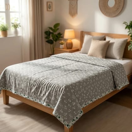 Cotton Floral Print Grey Single Bed Dohar