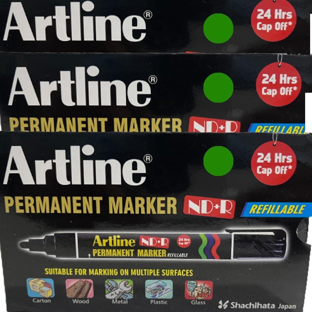 Artline ND + R Permanent Marker Pack of 10 (Green Colours) X 3 Packs | For 24 HRS Without Drying Out
