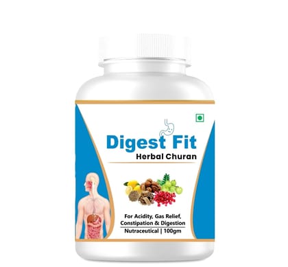Natural Digest Fit Herbal Churan  Ayurvedic Digestive Supplement for Gas, Acidity, Bloating & Indigestion Relief  Natural Herbal Formula  100% Safe & Effective  100g