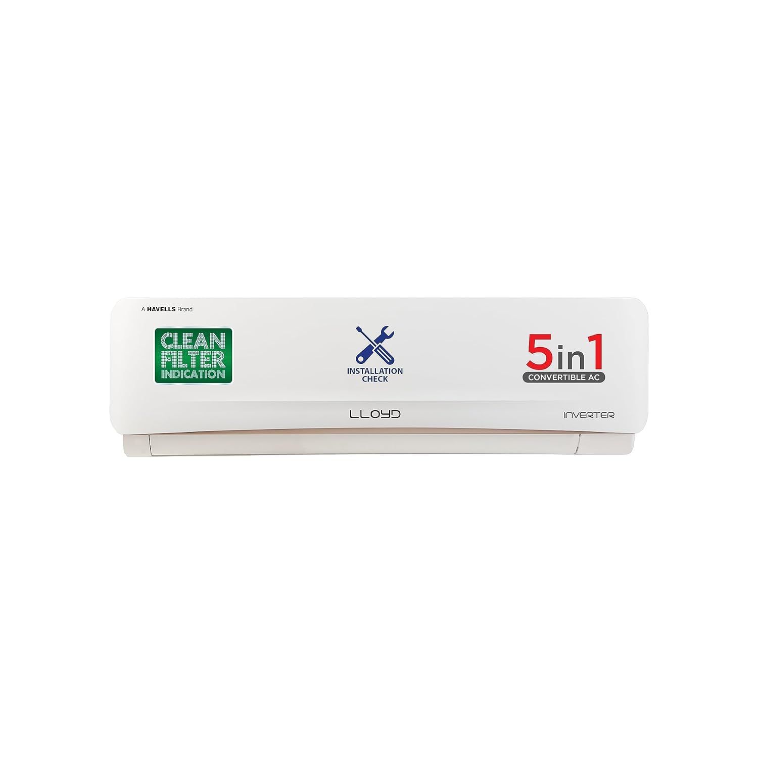 Lloyd 2.0 Ton 5 Star Inverter Split AC (5 in 1 Convertible, Copper, Anti-Viral + PM 2.5 Filter, 2024 Model, White with Golden Deco Strip, GLS24I5FWGEV) White