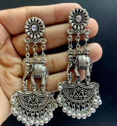 Oxidised Elephant Design Tribal Jhumka Earrings for Women