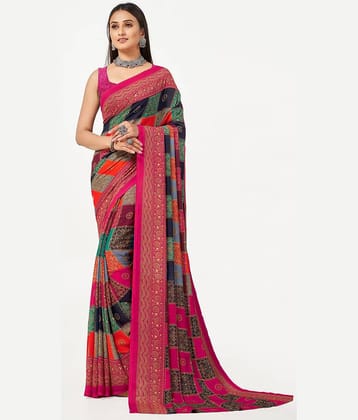 LEELAVATI Georgette Printed Saree With Unstitched Blouse Piece ( Multicolor )