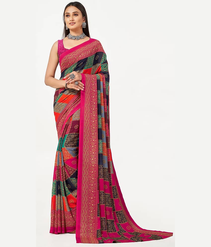 LEELAVATI Georgette Printed Saree With Unstitched Blouse Piece ( Multicolor )