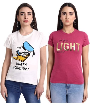 Fabflee Women Cotton Regular Fit Round Neck T-Shirt ( Multi Color )