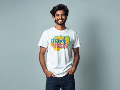 Taarak Mehta Ka Ooltah Chashmah| White Front Printed Regular Fit T-Shirts (MAGAJ MAARI)