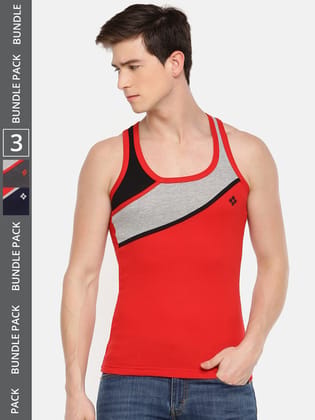 Men's Assorted Pack of 3 Solid Combed Cotton Racerback Styled Gym Vest