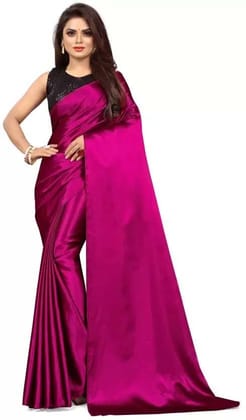 ANSH Womens Satin Solid Saree length (5.5m) & Blouse Piece Size (0.8m) (Pink)