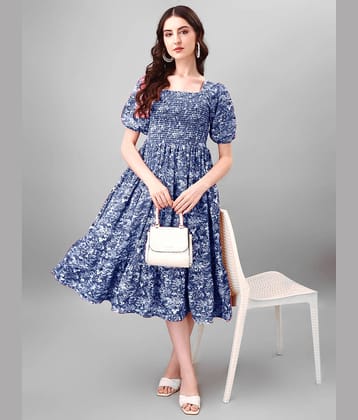 JASH CREATION Women Polyester Printed Fit & Flare Dress ( Blue )
