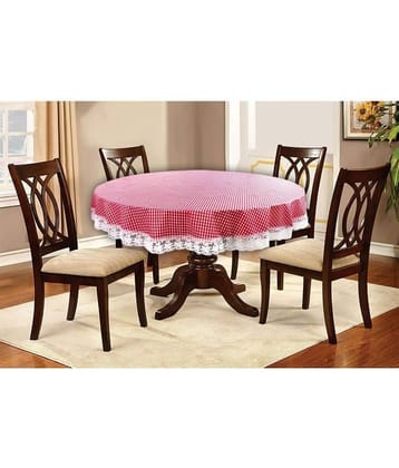 Checks PVC 4 Seater Round Table Cover ( 152 x 152 ) cm Pack of 1 Pink